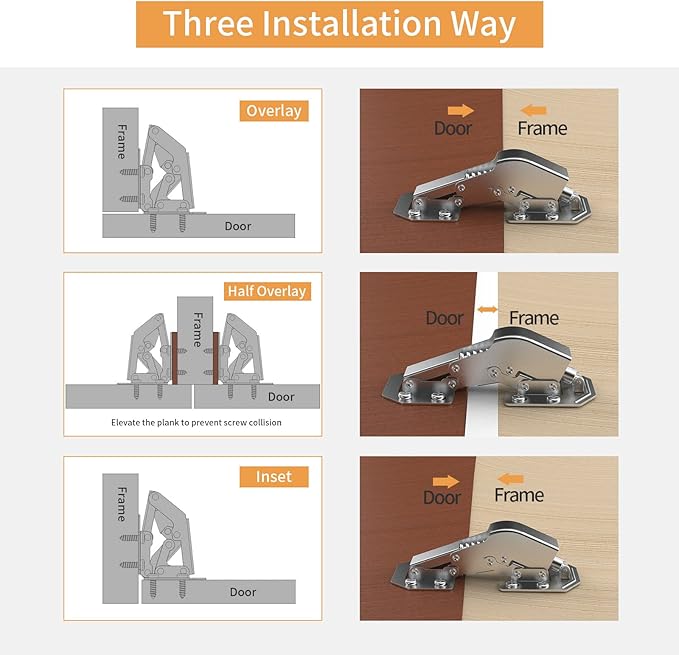 Chibery 50 Pack 90 Degree Soft Close Surface Mount Spring Hinges, No Pre-drilled Easy Installation, Noiseless Frameless Hidden Concealed Kitchen Cabinet Hinge for Cupboard Folded Replacement Hardware