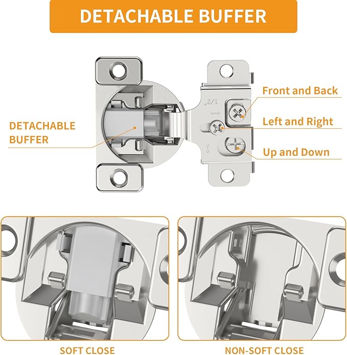 Chibery 50 Pack 1/2" Overlay 3D Soft Close Concealed Hinge, Face Frame Door, Small Angle Slow Close, Self Closing Hidden Satin Nickel, 105° Concealed Stainless Steel Hinges for Kitchen Cabinet Door