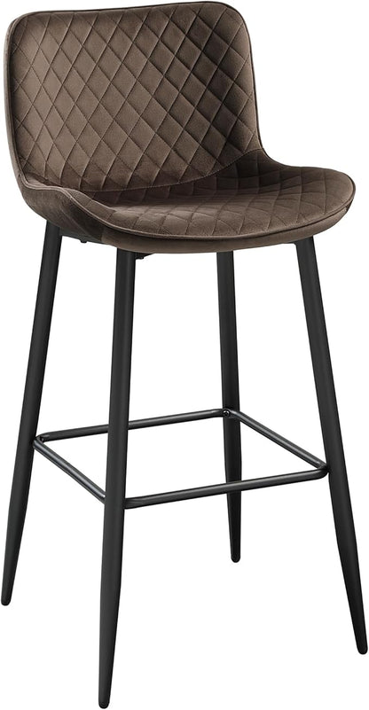 Lexicon Bar Stools Set of 2 - Bar Height Stools for Dining Room, Kitchen, Solid Padded Back, Tall, Black Metal Finish and Brown Velvet Cushion Seat, 29''SH
