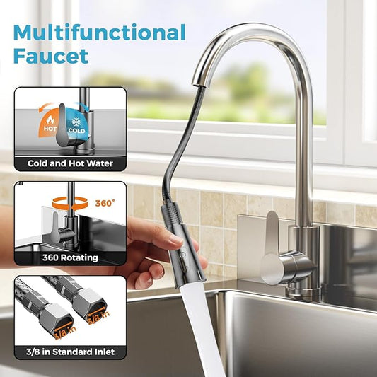 Stainless Steel Utility Sink, 25 Inch Single Bowl Kitchen Sink with Cold Hot Water Pipe Standard P-trap Drainge for Laundry Room Pet Care Farmhouse