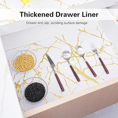 Drawer and Shelf Liner for Kitchen Cabinet,Non-Adhesive Cabinet Liner 12in x 20FT,Waterproof Shelf Paper Non-Slip Mats Cupboard Liners Contact Protect Dresser/Shelves/Table-Gold Marble