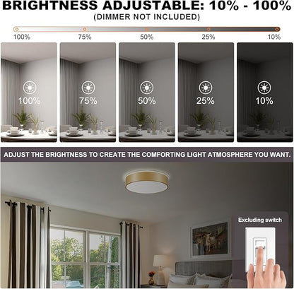Dimmable Gold LED Ceiling Light Fixture, 5CCT 2700 K-6000 K Modern Flush Mount Ceiling Light, Round Minimalist Lighting Fixture for Bedroom, Kitchen, Laundry Room, Living Room, 15.74 Inch