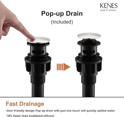 KENES Single Handle Bathroom Sink Faucet, Brushed Nickel Vanity Faucet for Bathroom Sink, with Pop Up Drain Stopper & Water Supply Lines LJ-9031