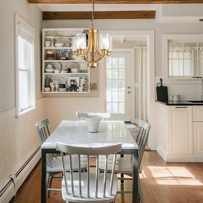5-Light Dining Room Chandelier,Modern Small Chandeliers Gold Rustic Metal Farmhouse High Ceiling Pendant Light Fixtures for Living Room,Kitchen,Foyer,Bedroom