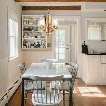 5-Light Dining Room Chandelier,Modern Small Chandeliers Gold Rustic Metal Farmhouse High Ceiling Pendant Light Fixtures for Living Room,Kitchen,Foyer,Bedroom