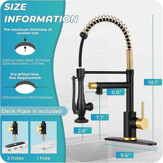Kitchen Faucet with Pull Down Sprayer - Brushed Nickel Single Handle Commercial Kitchen Faucets, 2-Spout Stainless Steel Spring Pull Out Kitchen Sink Faucet 1/3 Hole with Deck Plate