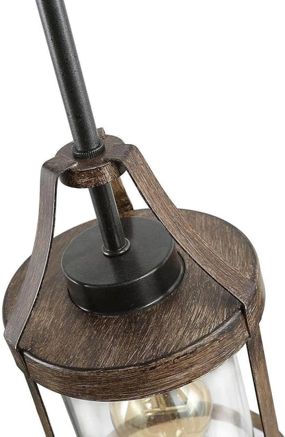 LOG BARN Pendant Lights Kitchen Island, Farmhouse Mini Kitchen Pendant Lighting Over Island with Clear Glass Shade, Rustic Faux Wood Pendant Light Fixtures for Dining Room, Hallway