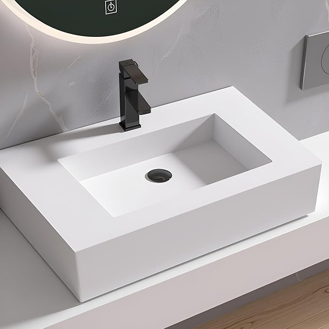 30 inch Wall Mount Floating Vanity with Sink Bathroom Vessel Sink Rectangle Modern Stone Resin White Washing Sink Art Basin for Bathroom AFS140-750