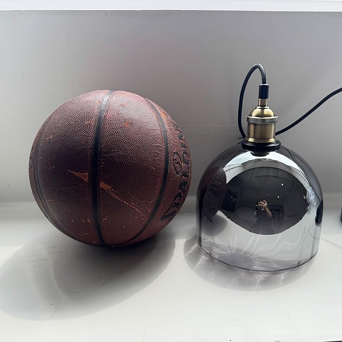Modern Pendant Lights for Kitchen Island, Industrial Rustic Hanging Ceiling Lighting Fixtures, Glass Dome Lampshade Chandelier, 7.86" Handmade Bell Shaped Lamp Shade, Smoke Grey