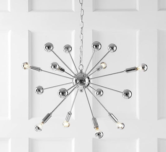 JONATHAN Y 22.5" Chrome 8-Light Metal Sputnik Chandelier, Adjustable Height Hanging Fixture for Living Room Dining Room Bedroom, Modern Transitional, LED Bulbs Included JYL9017A