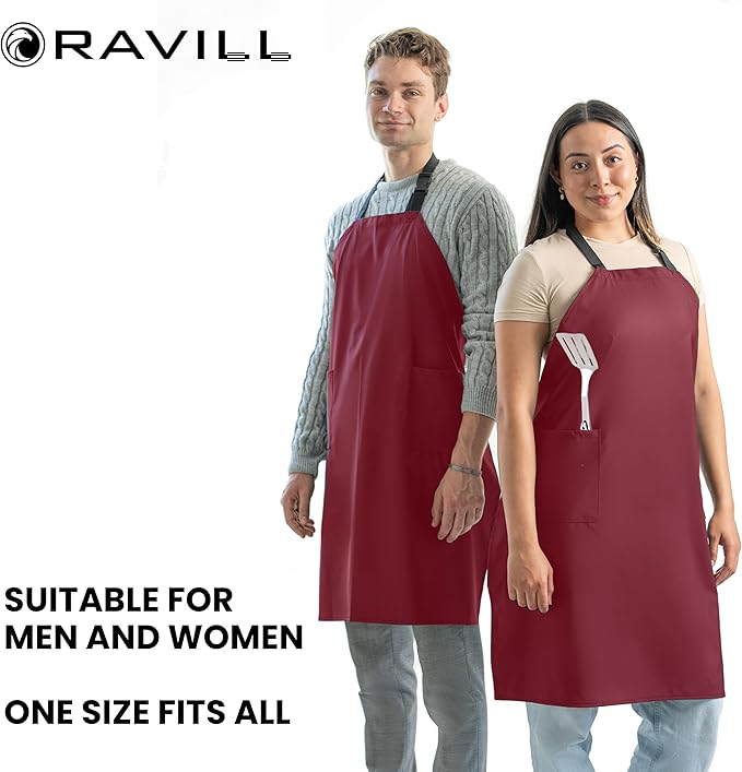 Ravill Waterproof Apron For Men and Women - 2 Pockets - 35" Long Multi Purpose Work Aprons for Dishwashing, Dog Grooming