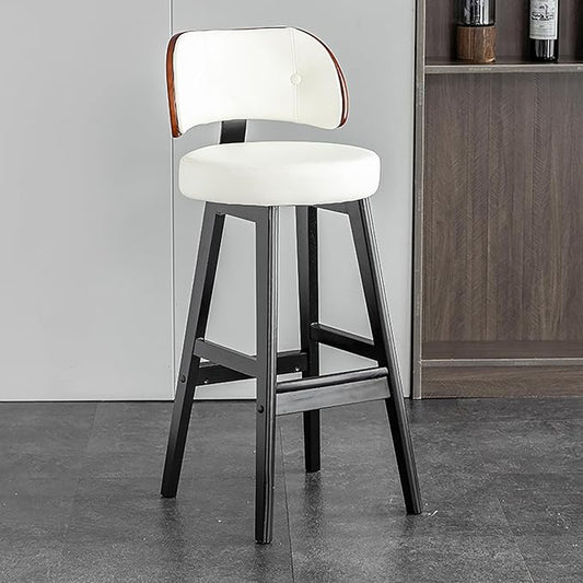 Set of 2/4 Counter Height Stools, 33" Upholstered Faux Leather with Back and Solid Wood Legs, Mid Century Chair for Kitchen Island Dining Room,White-Set of 2