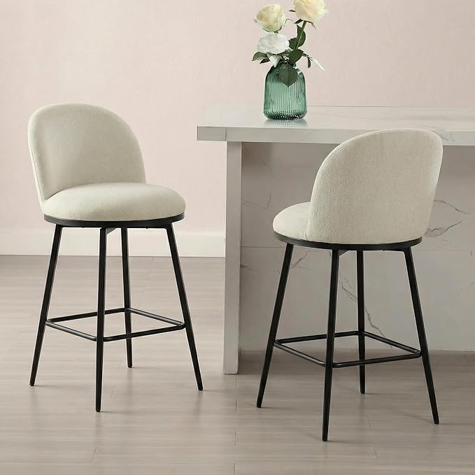 KISLOT Counter Height Swivel Bar Stools Set of 3, 26" Upholstered Linen Fabric Barstools with Backs and Metal Legs for Kitchen Island,Linen