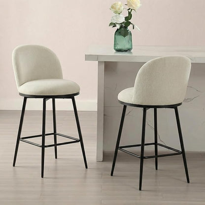 KISLOT Counter Height Swivel Bar Stools Set of 3, 26" Upholstered Linen Fabric Barstools with Backs and Metal Legs for Kitchen Island,Linen