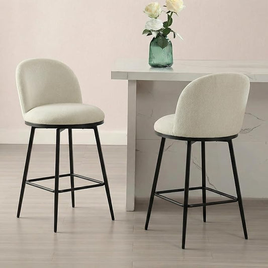 KISLOT Counter Height Swivel Bar Stools Set of 3, 26" Upholstered Linen Fabric Barstools with Backs and Metal Legs for Kitchen Island,Linen