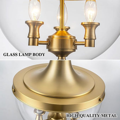 Lingkai Brass Gold Glass Pendant Lights,Industrial Farmhouse Hanging Light Fixtures with Clear Glass Shade,Modern Kitchen Island Lighting for Dining Room Bedroom Bar Hallway Foyer 13.7 Inch