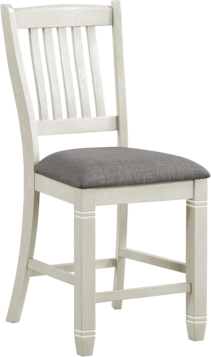 Lexicon Counter Height Stools Set of 2 Saratoga Kitchen Counter Stools Upholstered Foam Padded Seat, Slat Back, Solid Wood Frame, Farmhouse Rustic Chair, Easy Assembly, 24.5" Seat Height,Antique White