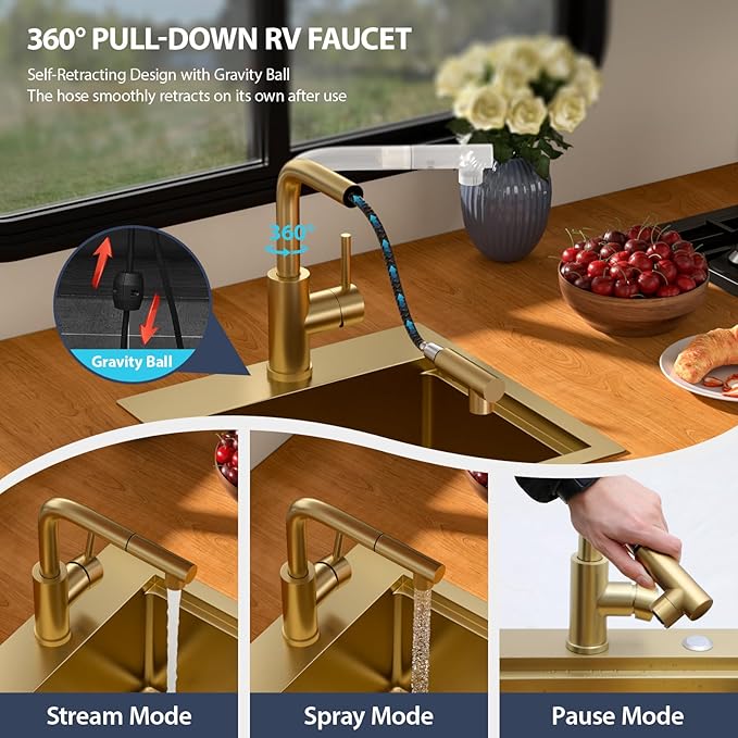 15 Outdoor Kitchen Sink with Faucet- Beslend Gold Drop In Outdoor Bar Sink with Pull-Out Faucet and Cover, 16 Gauge Stainless Steel Kitchen Sinks Workstation Single Bowl Above Counter Indoor Outdoor