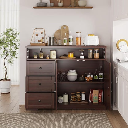 Befrases Dark Brown Farmhouse Storage Cabinet with Doors & Drawers, Sideboard Buffet Cabinet with Storage, Kitchen Pantry Hutch, Coffee Bar Station Table for Kitchen, Livingroom, Dining Room