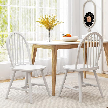 HAPPYGRILL 2 Pieces Wooden Dining Chairs Set, Vintage Armless Windsor Chairs, Kitchen Dining Chairs with Backrest, White