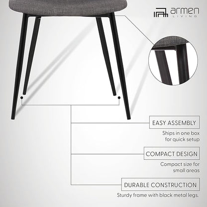 Armen Living Monte Mid Century Modern Dining Accent Chair for Table Kitchen Desk Vanity in Charcoal Gray Fabric Upholstery with Black Metal Legs
