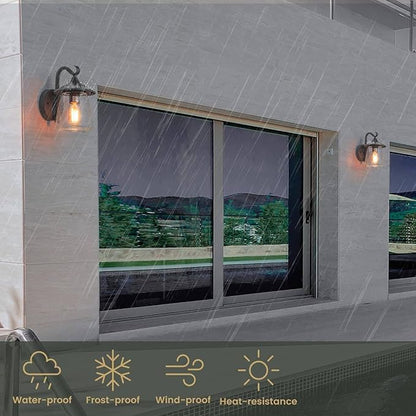 LALUZ Black Outdoor Wall Lights for House, Farmhouse Waterproof Anti-Rust Porch Lights Outdoor with Mushroom Seeded Glass, Outdoor Exterior Wall Sconce Light Fixtures Wall Mount for Patio Garage