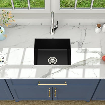 Lordear 18 Inch Black Undermount Bar Sink Granite Composite Quartz Single Bowl RV Camper Outdoor Under Counter Kitchen Sinks Basin