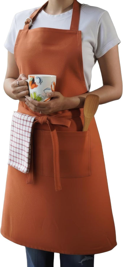 100% Cotton Kitchen Apron with 2 Pockets – Adjustable Chef Apron for Cooking Baking BBQ – Unisex Apron