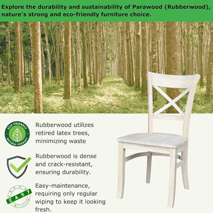 Charlotte X-Back Wooden Chairs, Set of 2, Sturdy Solid Wood Construction, Ideal for Dining Room and Kitchen - Unfinished