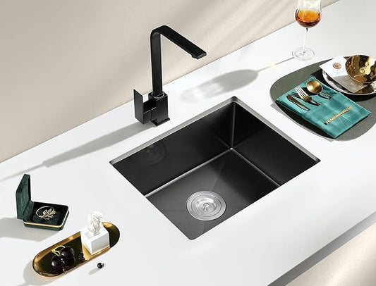 MENATT 22 inch Undermount Kitchen Sink Black, 18-Gauge Stainless Steel Handmade Single Bowl Kitchen Bar Sink Undermount, 22"x18"x9"