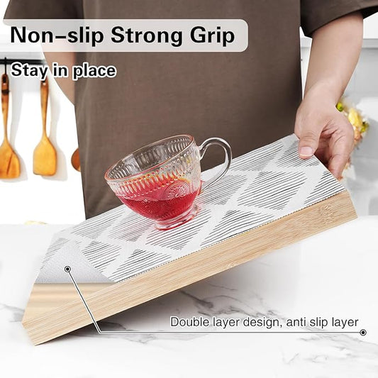 Drawer and Shelf Liner for Kitchen Cabinet,Non-Adhesive Cabinet Liner 12in x 20FT,Waterproof Shelf Paper Non-Slip Mats Cupboard Liners Contact Protect Dresser/Shelves/Table-Square Stripes
