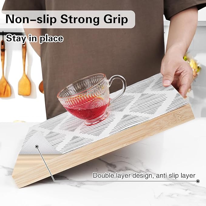 GTJ Drawer and Shelf Liner for Kitchen Cabinet,17.5IN x 10FT Non-Adhesive Cabinet Liner,Waterproof Shelf Paper Non-Slip Mats Cupboard Liner Contact Protect Dresser/Shelves/Table-Square Stripes