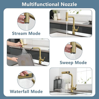GIMILI Gold Touchless Kitchen Faucet with Pull Down Sprayer, 15” Hight Single Hole Handle Kitchen Sink Faucets
