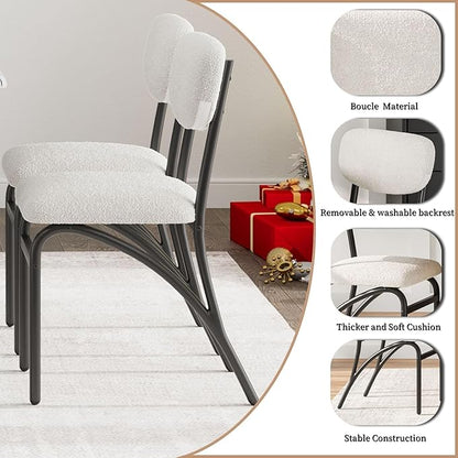GarveeHome 5-Piece Dining Table Set for 4, Modern Kitchen Table with 4 Boucle Chairs, Rectangular Dining Table with Storage Shelf & Marble Tabletop, Beige Home Dining Furniture for Small Space
