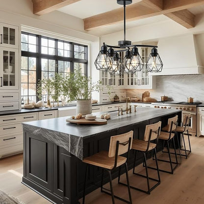 6-Light Black Chandelier,Farmhouse Chandeliers for Dining Room Light Fixtures Over Table,21.7" Industrial Hanging Pendant Lighting with Metal Cage Shade for Kitchen Island Entryway Foyer Bedroom