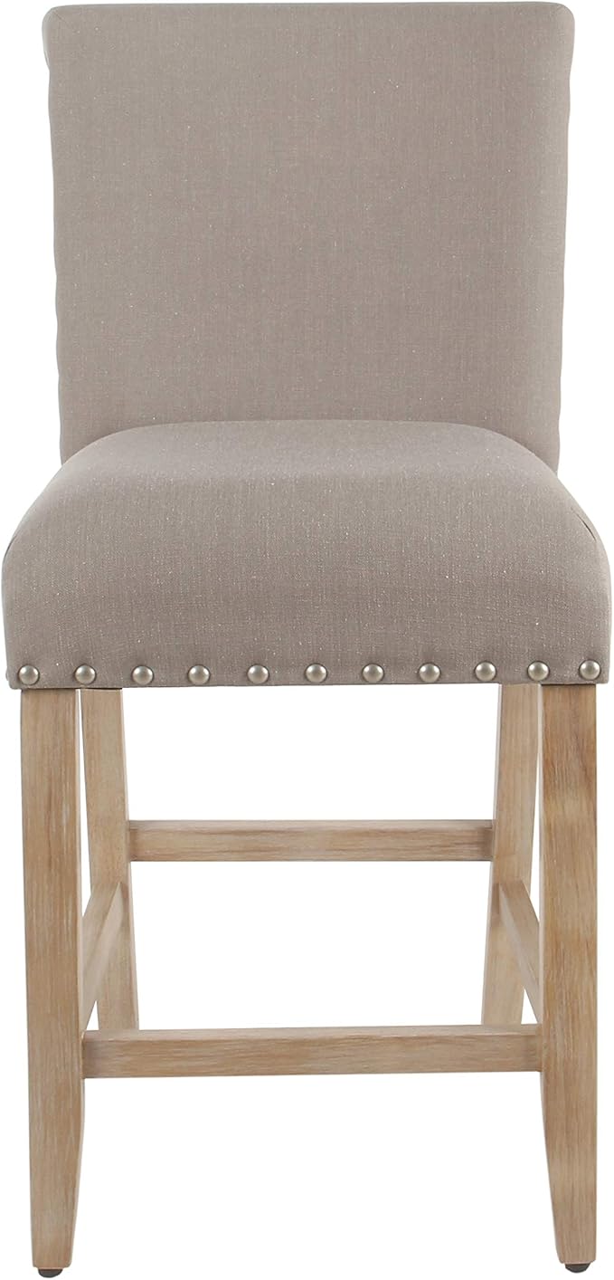 Homepop Home Decor | Backless Nailhead Trim Counter Height Bar Stools | 24 Inch Bar Stools | Decorative Home Furniture (Light Gray