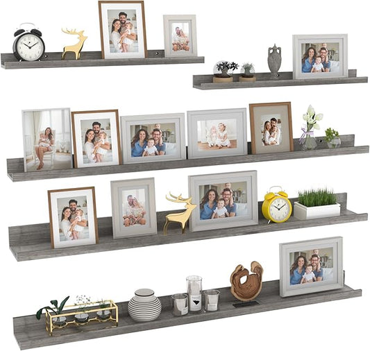 Giftgarden 47 Inch Long Floating Shelves for Wall Set of 5, Grey Wood Wall Shelves for Bathroom, Bedroom, Kitchen, Living Room Storage and Decoration, Gray Wooden Picture Ledge