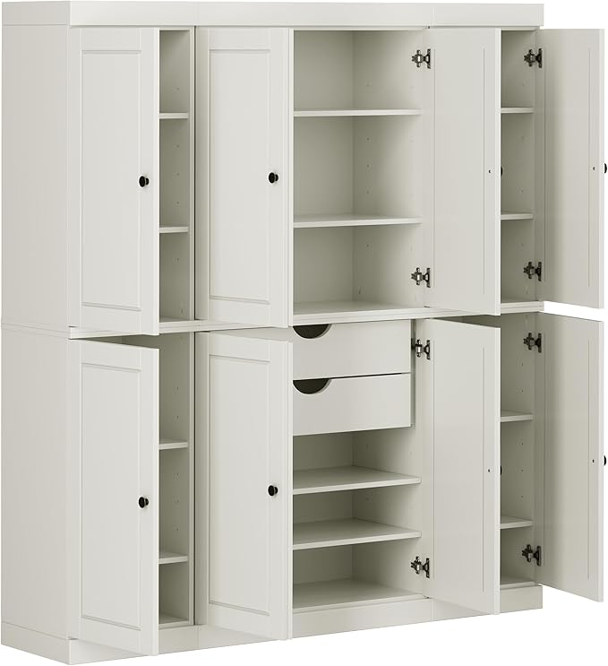 Palace Imports Solid Wood Storage Cabinet - 71.5" Tall, 65" Wide Freestanding Kitchen Pantry with 2-Drawer Kit & Adjustable Shelves – Off White, 100% Renewable Eco-Friendly Wood, Modular Cabinets