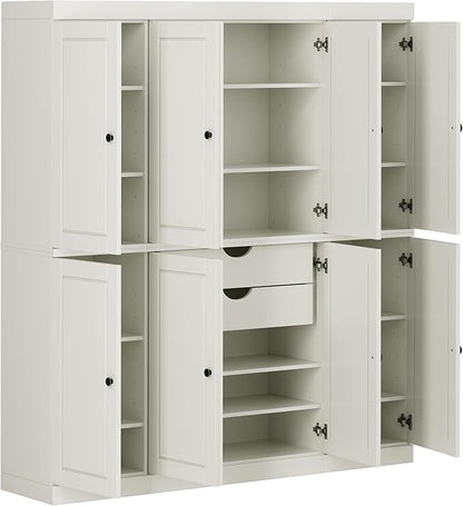 Palace Imports Solid Wood Storage Cabinet - 71.5" Tall, 65" Wide Freestanding Kitchen Pantry with 2-Drawer Kit & Adjustable Shelves – Off White, 100% Renewable Eco-Friendly Wood, Modular Cabinets