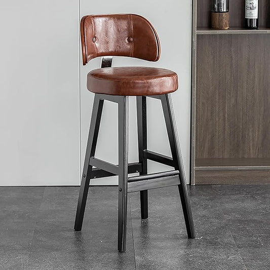 Set of 2/4 Counter Height Stools, 33" Upholstered Faux Leather with Back and Solid Wood Legs, Mid Century Chair for Kitchen Island Dining Room,Brown-Set of 2