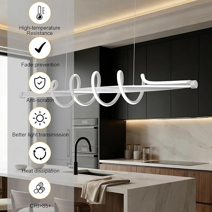 Modern LED Pendant Lighting Fixtures, Dimmable Led Chandelier with Remote Control,Acrylic and Aluminum Music Shape Adjustable Kitchen Island Hanging Lamp Painting Lamp for Dining Table Office Bedroom