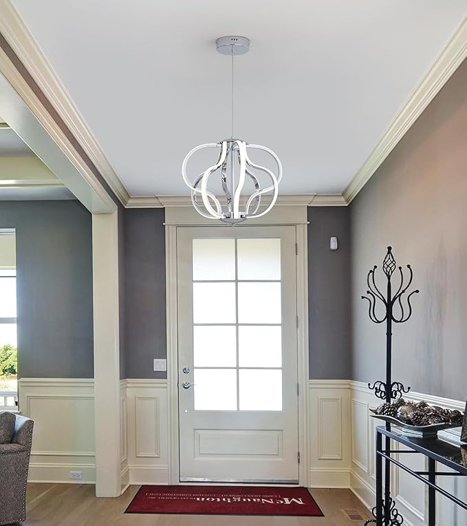 Modern Chrome LED Chandelier with Remote Control, Dimmable LED Chandelier with 3 Color Temperature,8 Lights Hanging Pendant Lights for Dining Room Foyer Entryway Kitchen Living Room