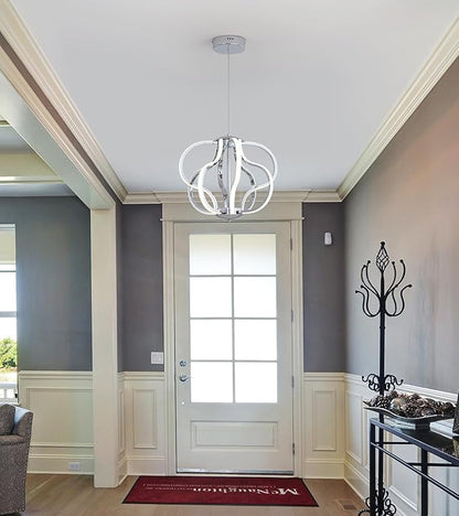 Modern Chrome LED Chandelier with Remote Control, Dimmable LED Chandelier with 3 Color Temperature,8 Lights Hanging Pendant Lights for Dining Room Foyer Entryway Kitchen Living Room