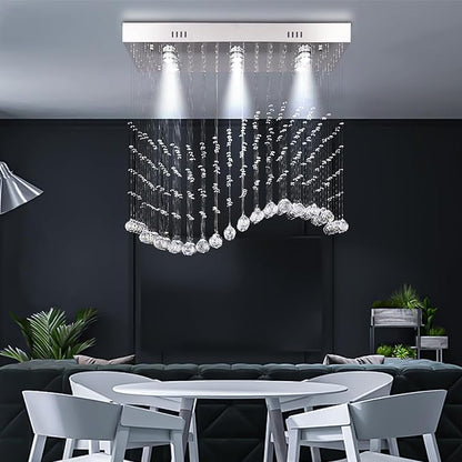 Finktonglan Linear Crystal Chandelier for Kitchen Island, 31.5'' Rectangular K9 Crystal Island Chandelier, 6-Light GU10 Height Adjustable Modern Dining Room Ceiling Light