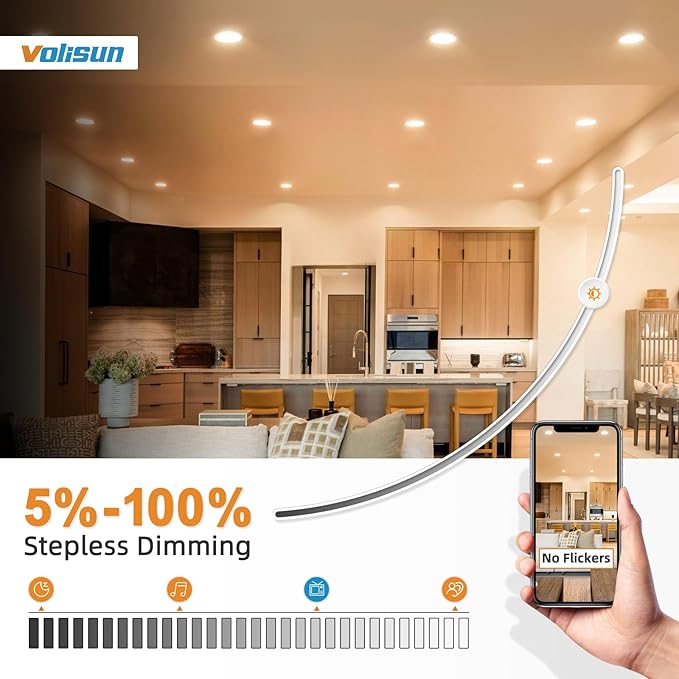 VOLISUN 12 Pack 7 inch Recessed Lighting, 5CCT LED Recessed Light with Junction Box, 2700K-5000K Selectable, Dimmable Canless Wafer Downlight, LED Ceiling Light ETL Certificated