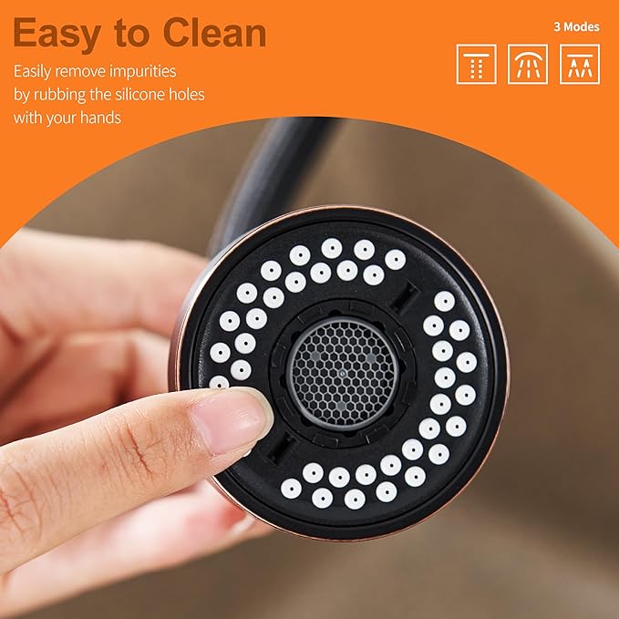 TIORIY Kitchen Faucet Head Replacement with 15 Adapters, 3 Modes Kitchen Faucet Spray Head Replacement, Pull Out Kitchen Faucet Sprayer Head Nozzle, Oil Rubbed Bronze, Plastic