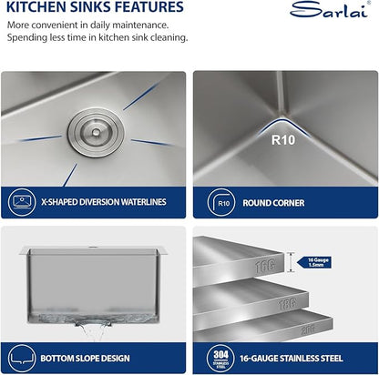 Sarlai Drop In Kitchen Sink 18 Inch Bar Sink Small Drop In Workstation 18x18 Inch Topmount Stainless Steel 16 Gauge Single Bowl Bar Prep RV Outdoor Sinks Basin with Assessories