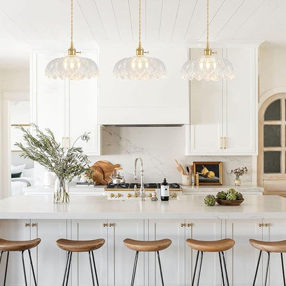 2 Pack Glass Pendant Lights Kitchen Island, Vintage Brass Pendant Light Fixtures, Adjustable Transparent Kitchen Pendant Lighting Over Island for Bedroom Living Room Hallway Dining Room