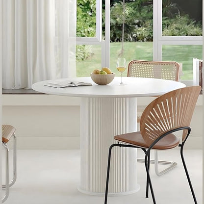 MIXL-Mid Century Modern Round Dining Table,40 Inches Dining Room Tables with Cylinder Base, White Dinner Table for 4 People, Farmhouse Circle Kitchen Tables for Dining Room, Kitchen and Apartment