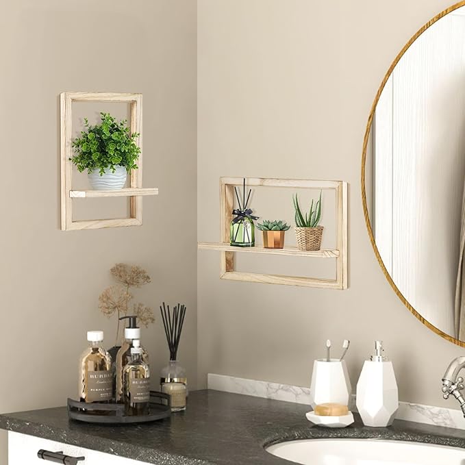 idee-home Floating Shelves for Wall, Rustic Square Hanging Floating Shelves Set of 4 Wood, Wall Decor Mounted Bathroom, Living Room, Kitchen Storage